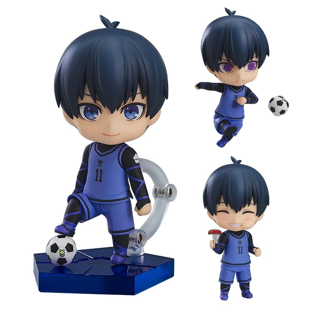 Puruuige BLUE LOCK Figure Model Isagi Yoichi Action Figure Anime Q Version Changeable Face & Accessories Character Figurine Collectible Statue Gifts for Fans