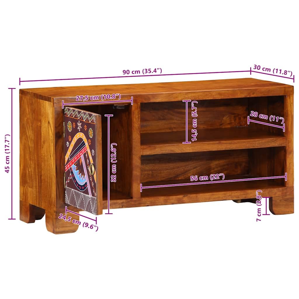 TV-Schrank Mehrfarbig aus Massivholz Akazie 90x30x45 cm mit Stauraum und Schubladen für Wohnzimmer Heimkino, Lowboard Hifi Regal, Aufbewahrung für DVD CD Film und Gaming Zubehör