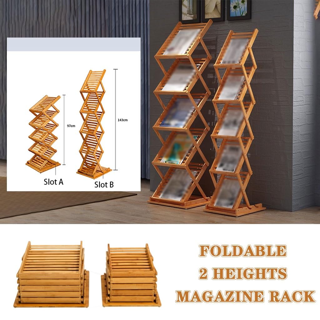 Portariviste in bambù, espositore pieghevole con 5 tasche per fogli A4/A3, perfetto per fiere e uso domestico, design resistente e leggero