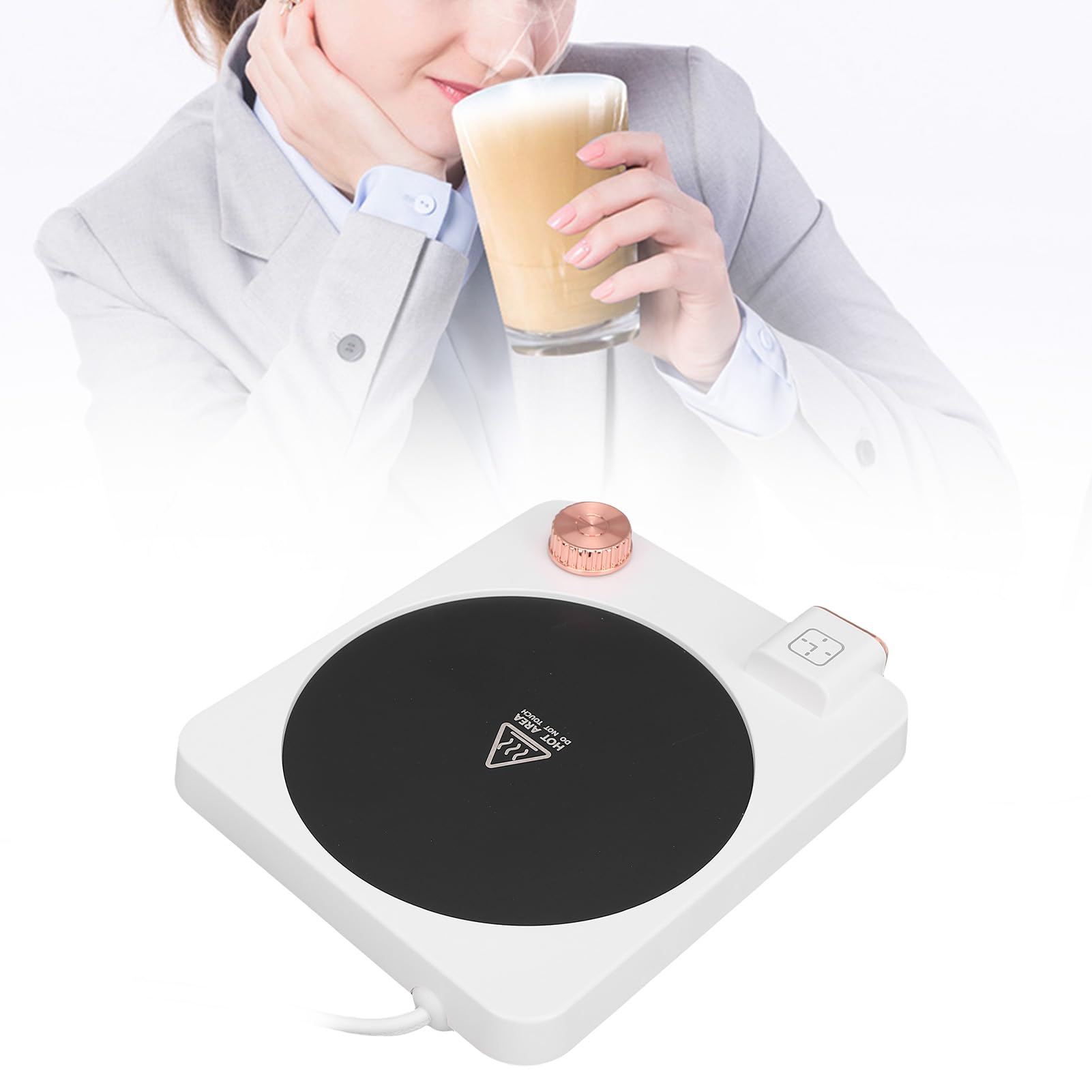 Calentador de café para Escritorio, Calentador de Tazas Eléctrico con Temperatura Ajustable 103-176°F y Temporizador de Apagado Automático Personalizado (2-12H), (Enchufe Europeo)