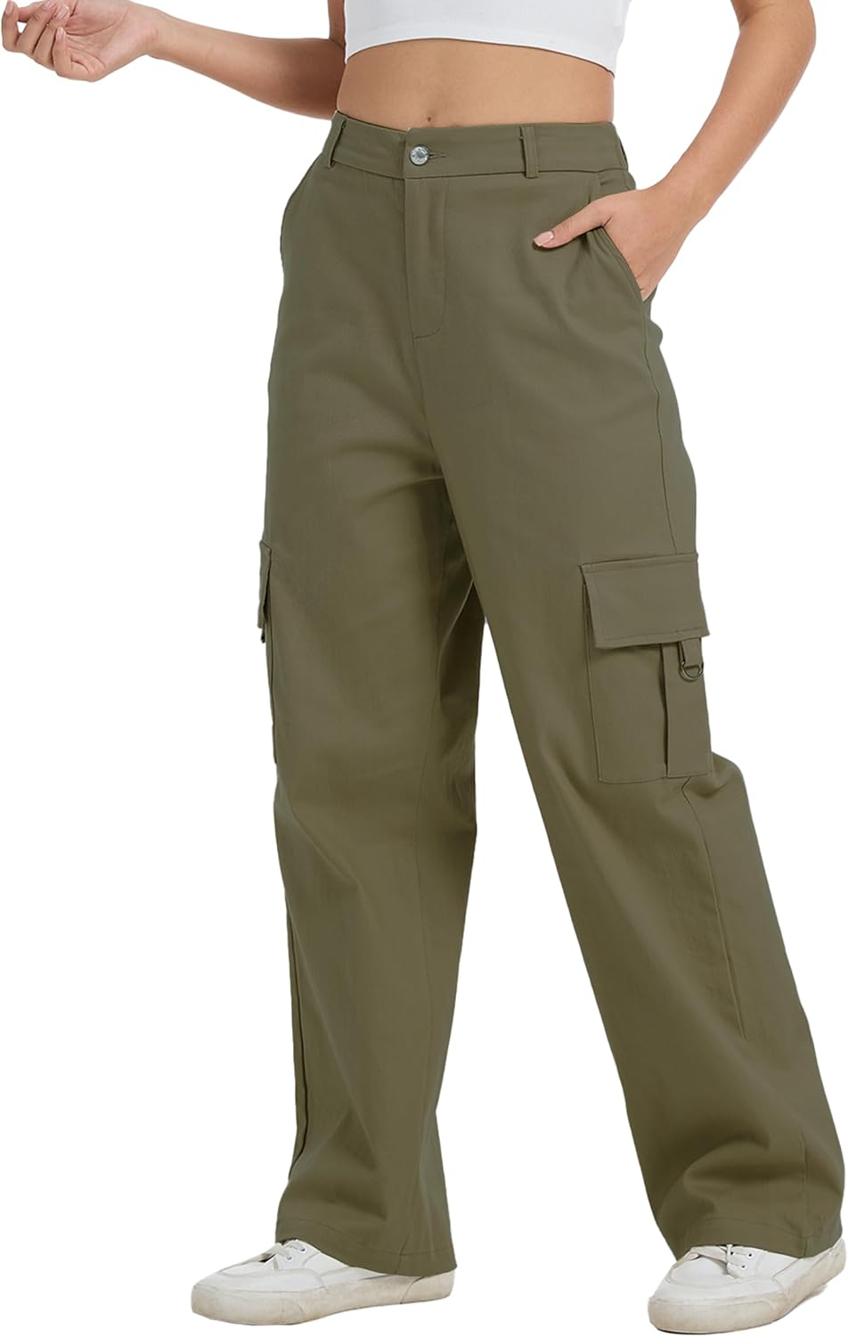 Cargo Pants for Women High Waist Wide Leg Stretchy Pull On Baggy Casual Pants with Pockets - Image 4