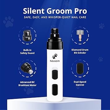 Silent Groom Pro Pet Nail Grinder | Whisper Quiet Claw Trimmer for Dogs, Cats and Other Animals | Safe & Stress Free Nail Grooming, Ideal for Sensitive Dogs of All Breeds & Sizes