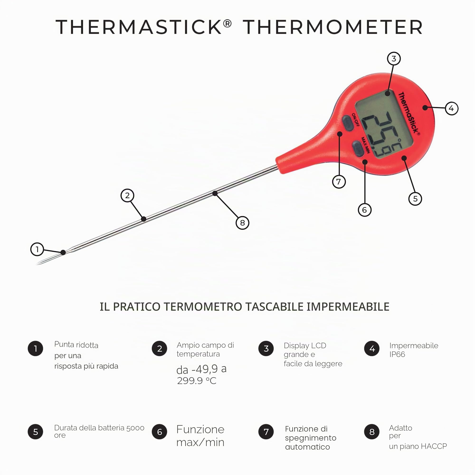 Termometro digitale a lettura istantanea per cucina, cucina, griglia, barbecue, fumatori, caramelle, birra casalinga, caffè e olio