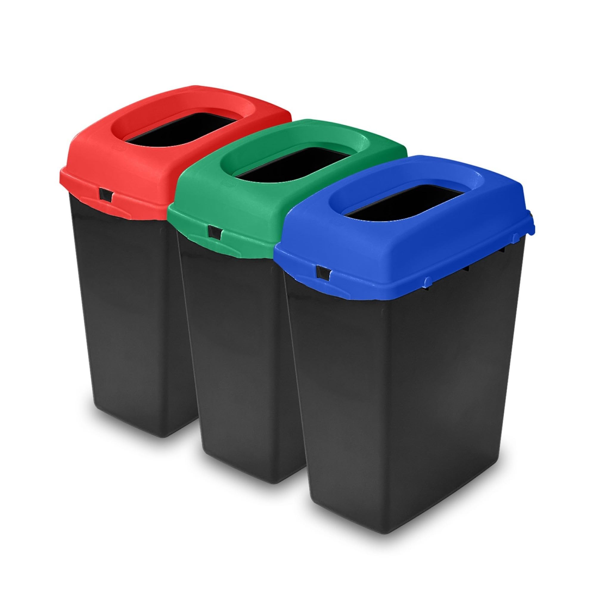 Addis Recycling Bins Kitchen Set of 3 (40L) – Red Green Blue | Stackable Modular Recycling System | Colour Coded Waste Separation Bins | UK Made