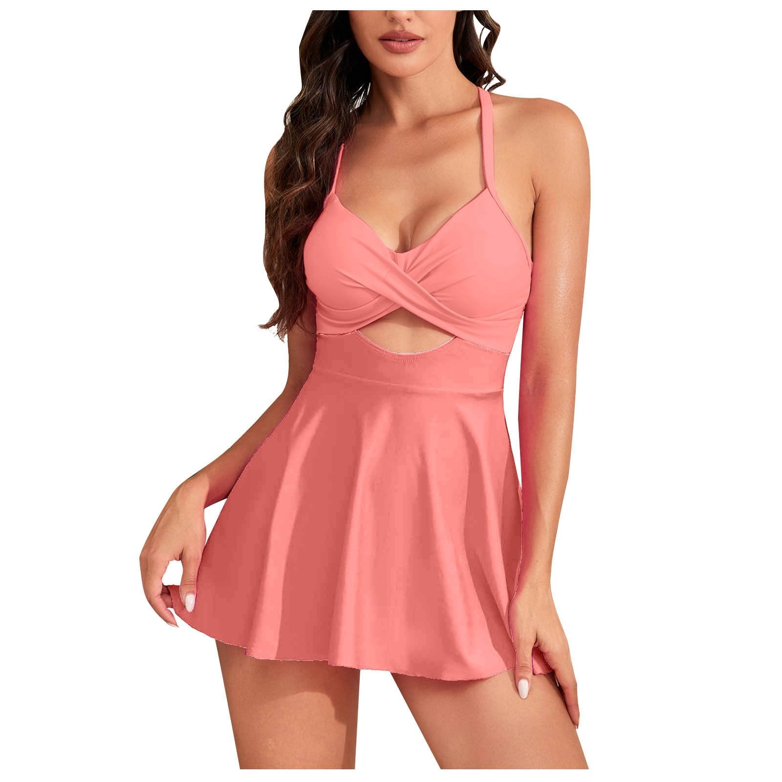 GenericWomens One Piece Swimsuits High Waist Cutout Crossover V Neck Backless Swimdress Skirt Modest Vintage Elegant Swimwear