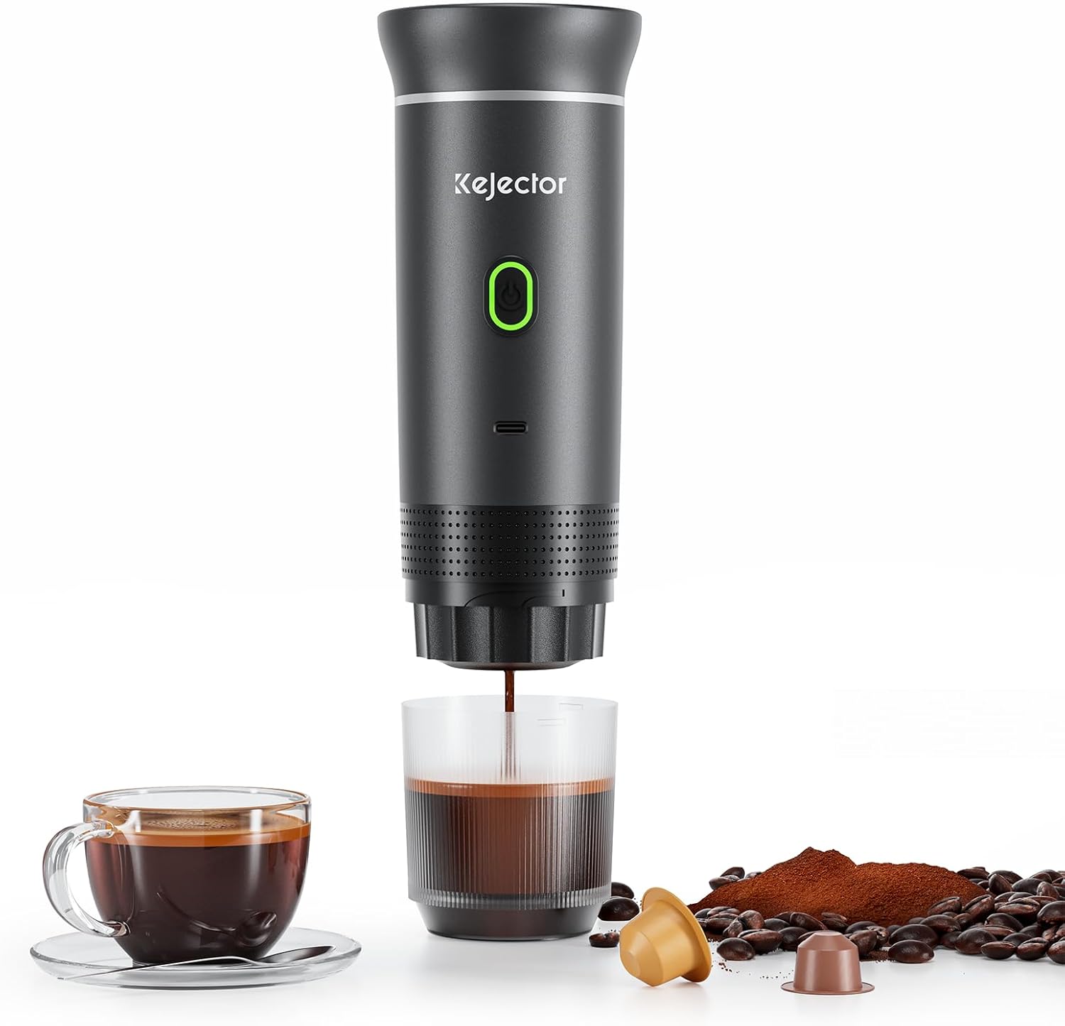 kejector Portable Coffee Maker Espresso Machine for Travel Nano Car Coffee Maker Compatible with Ground Coffee
