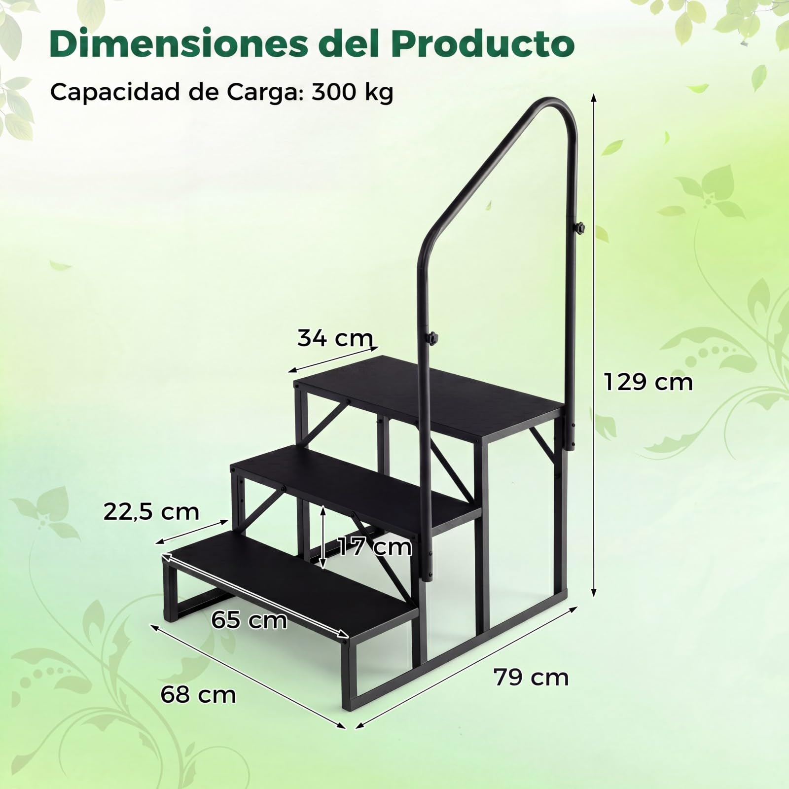 GYMAX Escalera de 3 Peldaños para Autocaravanas – Portátil de Metal, 300 kg de Capacidad. con pasamanos y Plataforma Ancha Antideslizante. Ideal para jacuzzis y Piscinas. Medidas: 79 x 68 x 129 cm