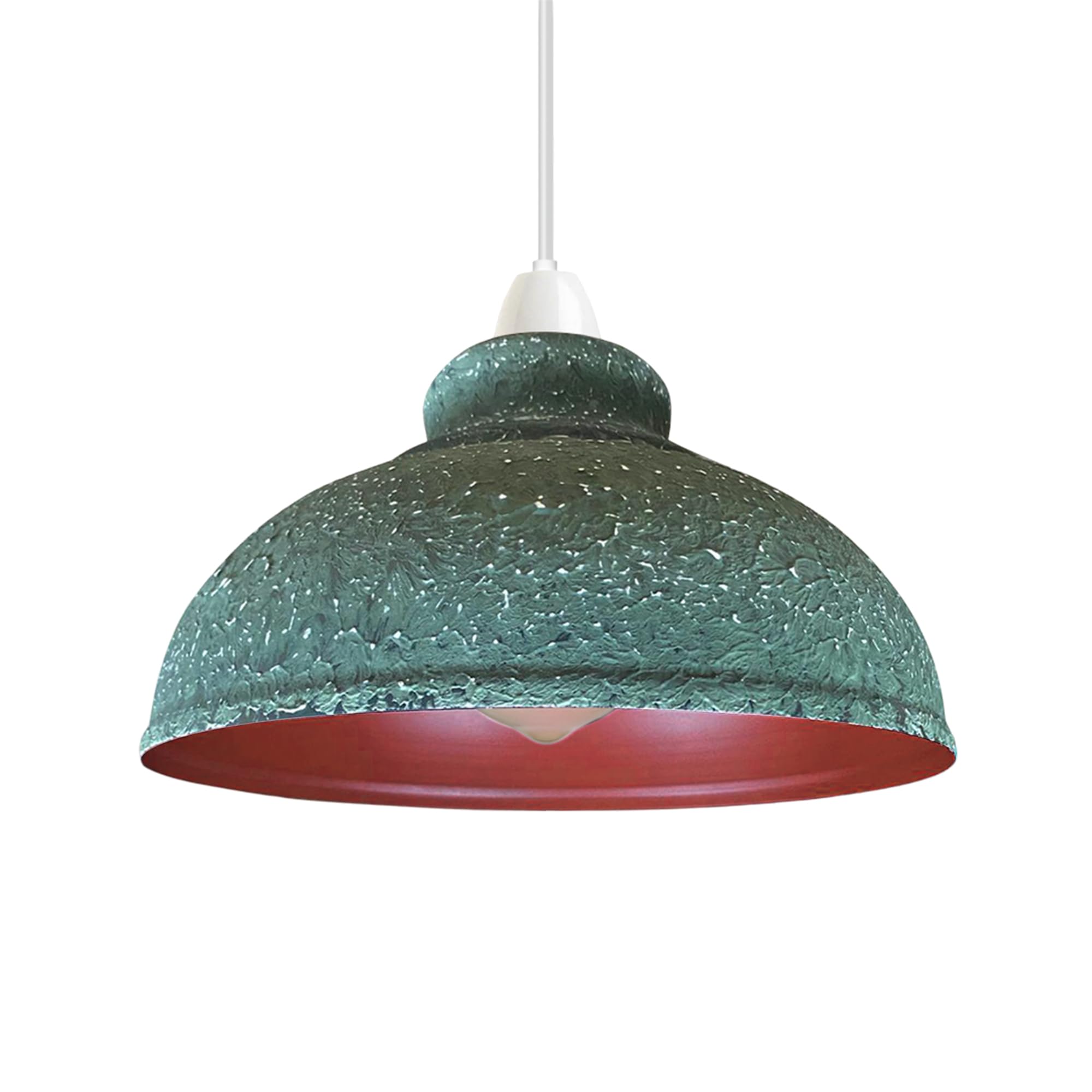 LEDSone Metal Easy Fit Lampshade Retro Industrial Ceiling Lighting Shade Hanging Pendant 29cm Curvy Shade Light Fixture for Kitchen Dining Room Lights E27 (Green Camouflage)