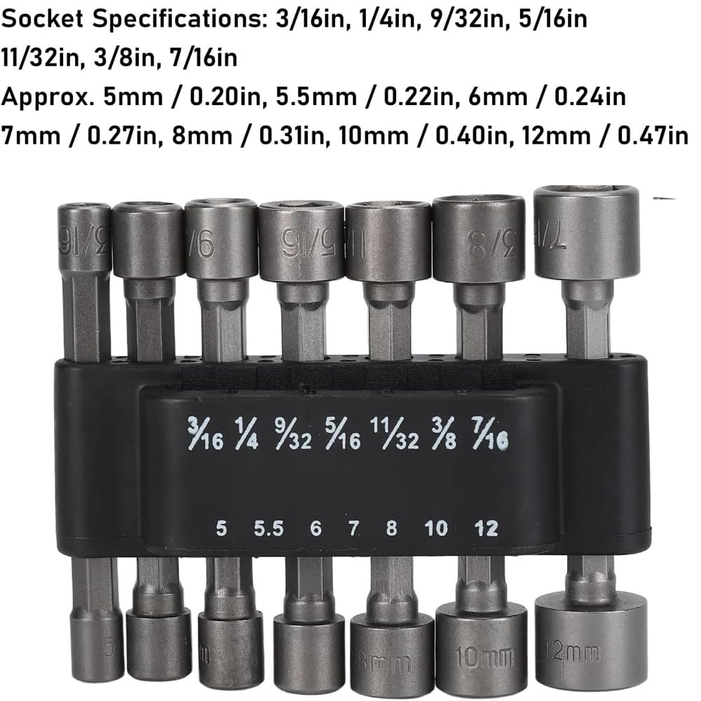 Zohino 14 Pcs 1/4 inch Hex Power Nuts Driver Drill Bit Tools Metric SAE Socket Wrench Screw For Quicker Change Chuck Power Screwdriver Hand Drill