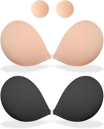 MITALOO Seamless Adhesive Bra Sticky Strapless Invisible Push up Bras Silicone Backless Nipple Cover for Women Beige Black