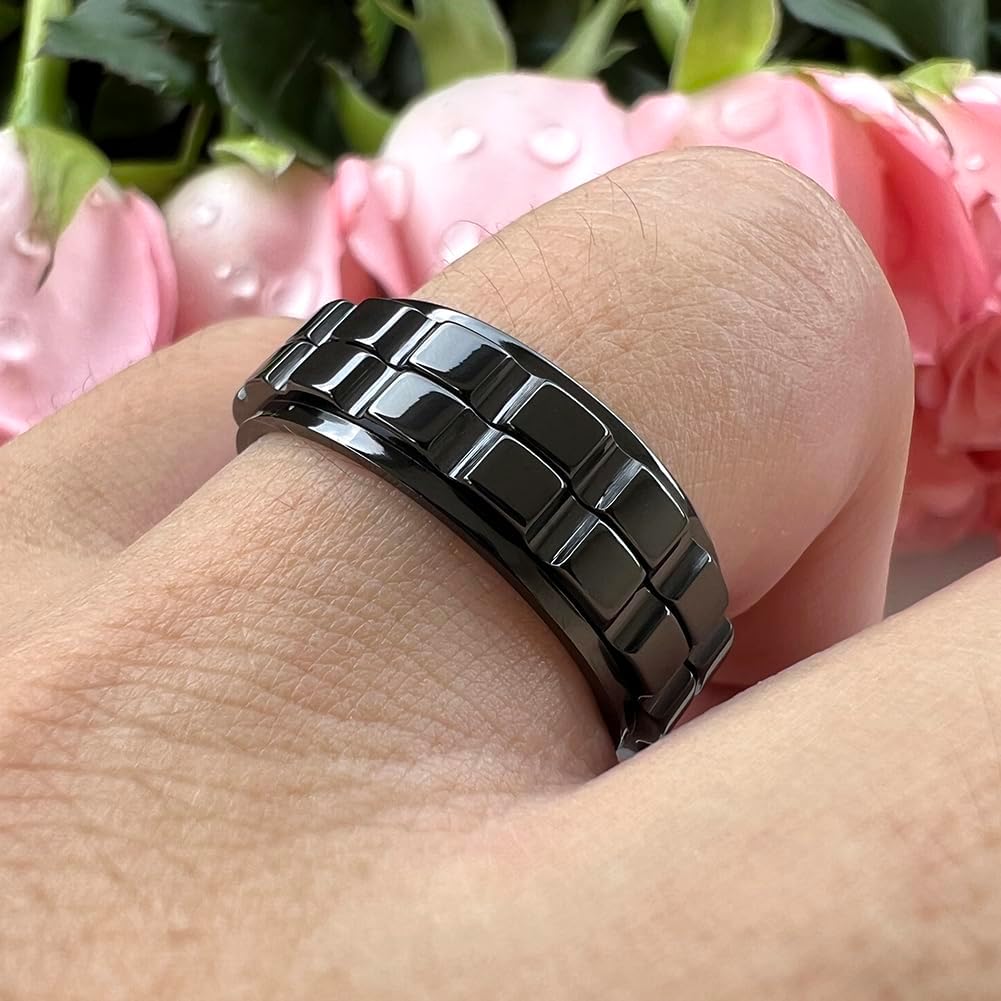 8mm Silver/Black/Gold Tungsten Titanium Spinner Rings for Men Women Anxiety Released Promise Engagement Wedding Bands Stepped Polished Shiny Comfort Fit - Image 5