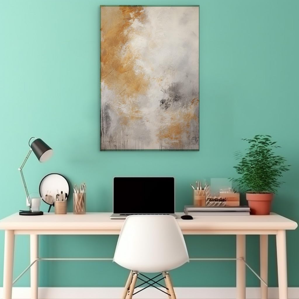 Canvas for Living room. Depth in Duality: Exploring the Modern Vitality of Gray and Yellow Shades in Abstract Art, 27 x 18 inch Canvas Wall Art - Mid Century Modern - Modern Home Decor