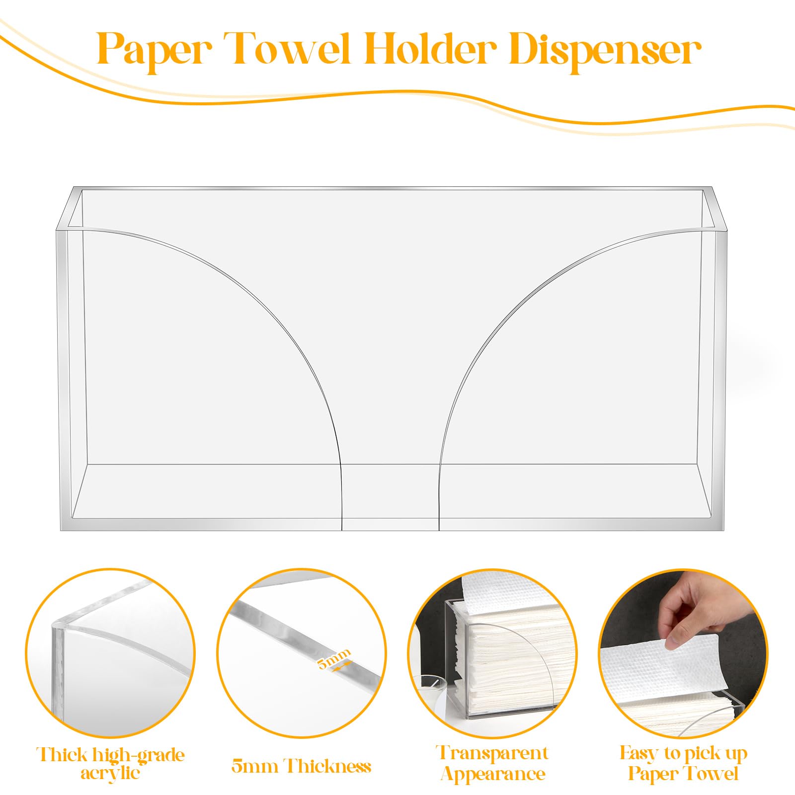 1PCS Paper Towel Holder, Acrylic, Clear, Minimalist, Countertop, Bathroom, Kitchen, Napkin Holder, Z-fold, C-fold, MultiFold Trifold