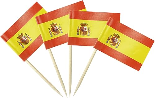 Bandera de España, pequeña bandera española, mini banderas de palillo de dientes de España para alimentos, cupcakes, cócteles, aperitivos,