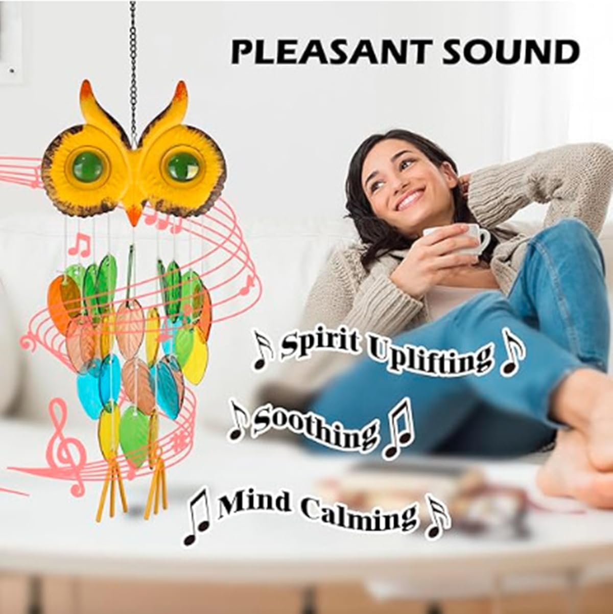 HOTIYOK Stained Glass Owl Wind Chime Suncatchers, Handcrafted Metal & Glass Wind Chimes for Outside, Unique Hanging Garden Decor for Patio Porch Yard Outdoor, Mother’s Day Birthday Gift for Women Mom