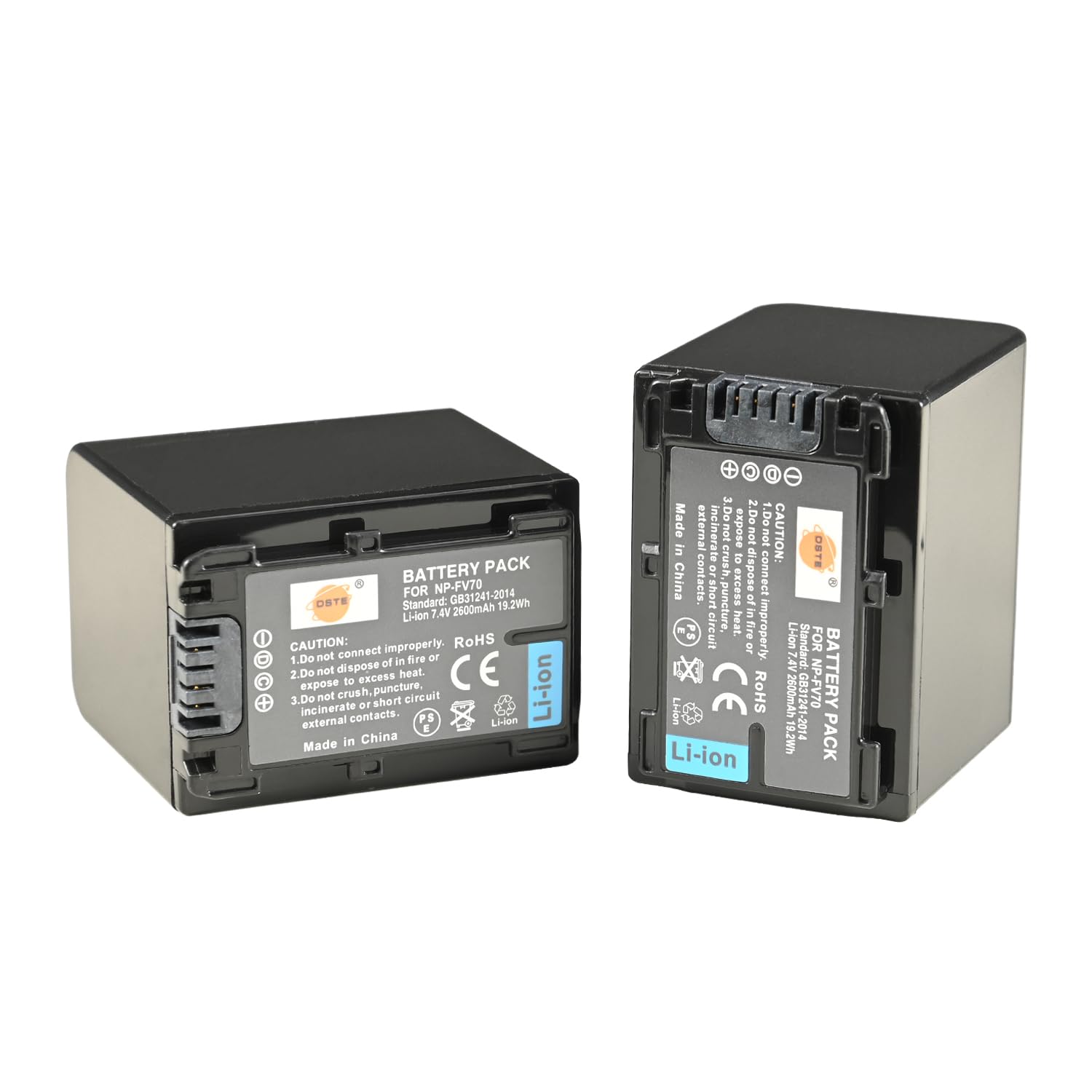 DSTE 2PCS NP-FV70 Batería de Cargador (2600mAh/7.4V) Compatible con Sony DCR-SX45 DCR-SX63 DCR-SX65 DCR-SX83 DCR-SX85 HDR-CX115