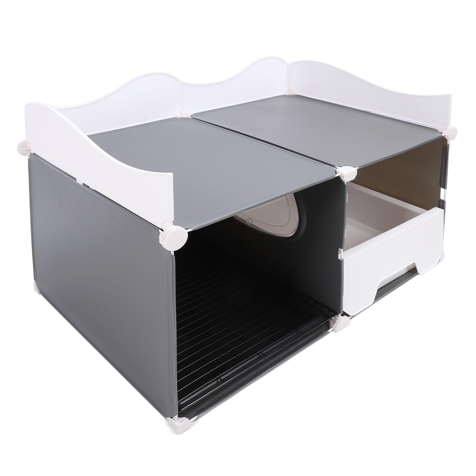 Geschlossene Katzenstreu Box mit Splash Guard Schublade | Mit Duft Kontrolle überdachte Wurf Box für Katzen im Innenbereich | Abnehmbarer Deckel Kitty Litter Box mit Matte, groß (Grau)