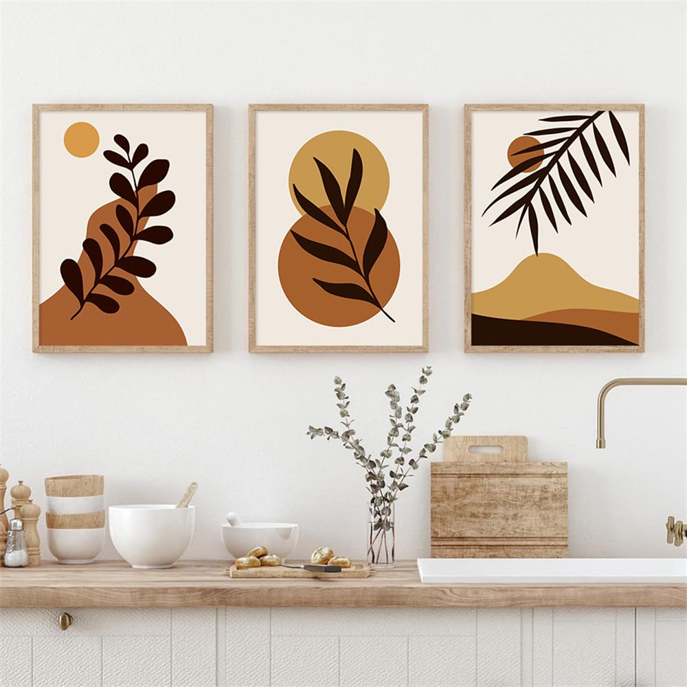 WBYZAC Wall Pictures-Bohemia Abstract Line Sun Moon Leaves Mountain Wall Art Posters Canvas Painting Print Pictures Living Room Bedroom Kitchen Home Decor-40 * 50cm*3PCS (No Frame)