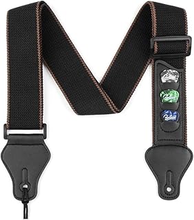 Weuiean ギターストラップ guitar strap 幅5cm 肩に優しい 長さ調整可能 アコギ/エレキギター/ウクレレ/ベース用ショルダーストラップ ウクレレにも適用 ギターピック付き ブラック gsz-04
