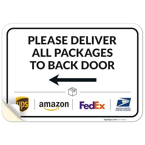 Vista 298 de Cartel de entrega del paquete, letrero de instrucciones de entrega, 10 x 7 pulgadas, aluminio 040 libre de óxido, resistente a la decoloración