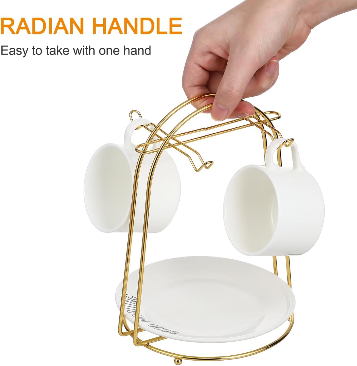 jojofuny Golden Mugs Display Holder Stand with 4 Hook: European Style Coffee Tea Cup Stand for Countertop - Mugs Rack Organizer for Home Bar Accessories