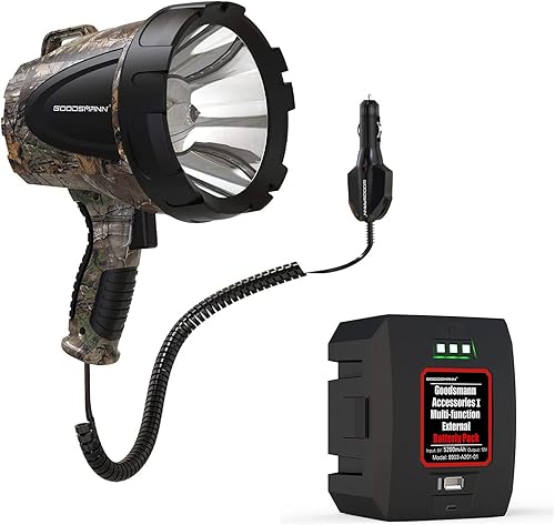 GOODSMANN Spotlight - Foco de caza de camuflaje de 12 voltios Tacticpro 1500 lúmenes Realtree® Xtra con batería recargable