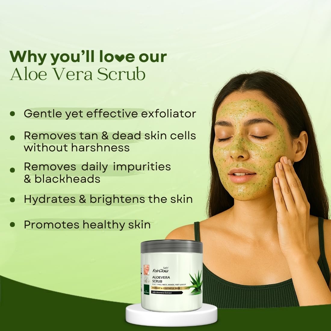 Corlin Fair Glow Aloe Vera Scrub, Gentle Exfoliating Scrub With Aloe Vera Extract, For Face, Neck, Hands, Feet & Body, For Women & Men, 800 g 1