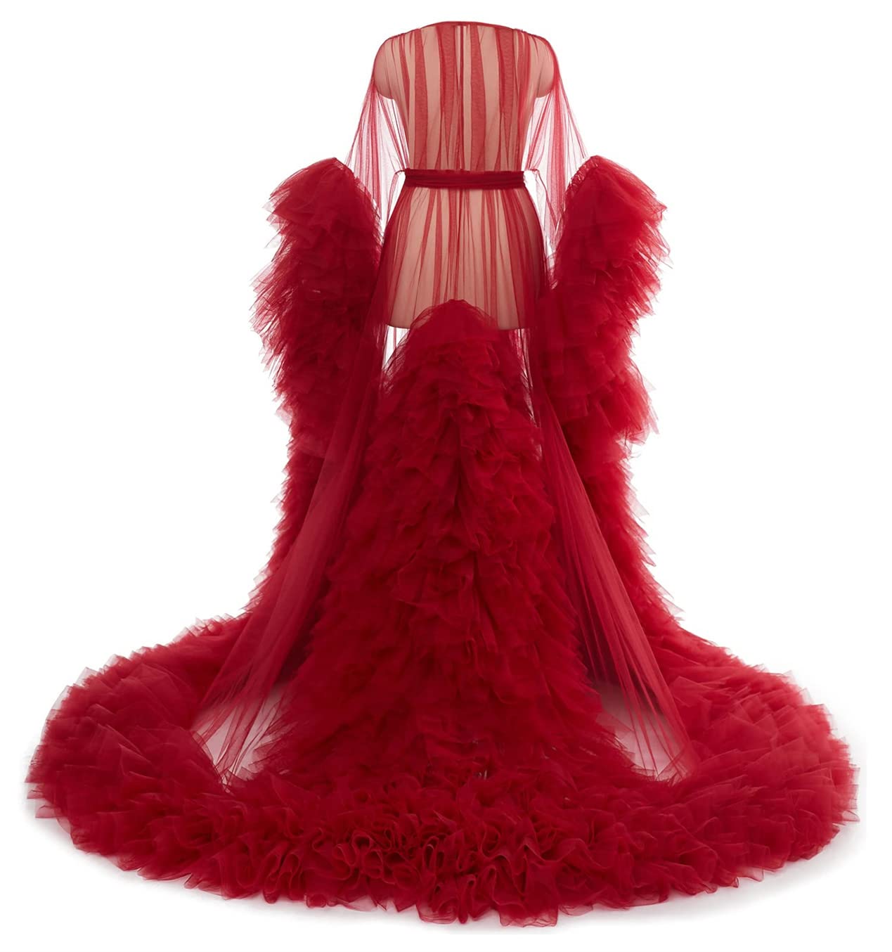 Dressing Gown for Maternity Photoshoot Perspective Sheer Long Robe Puffy Tulle Robe Sheer — view 2