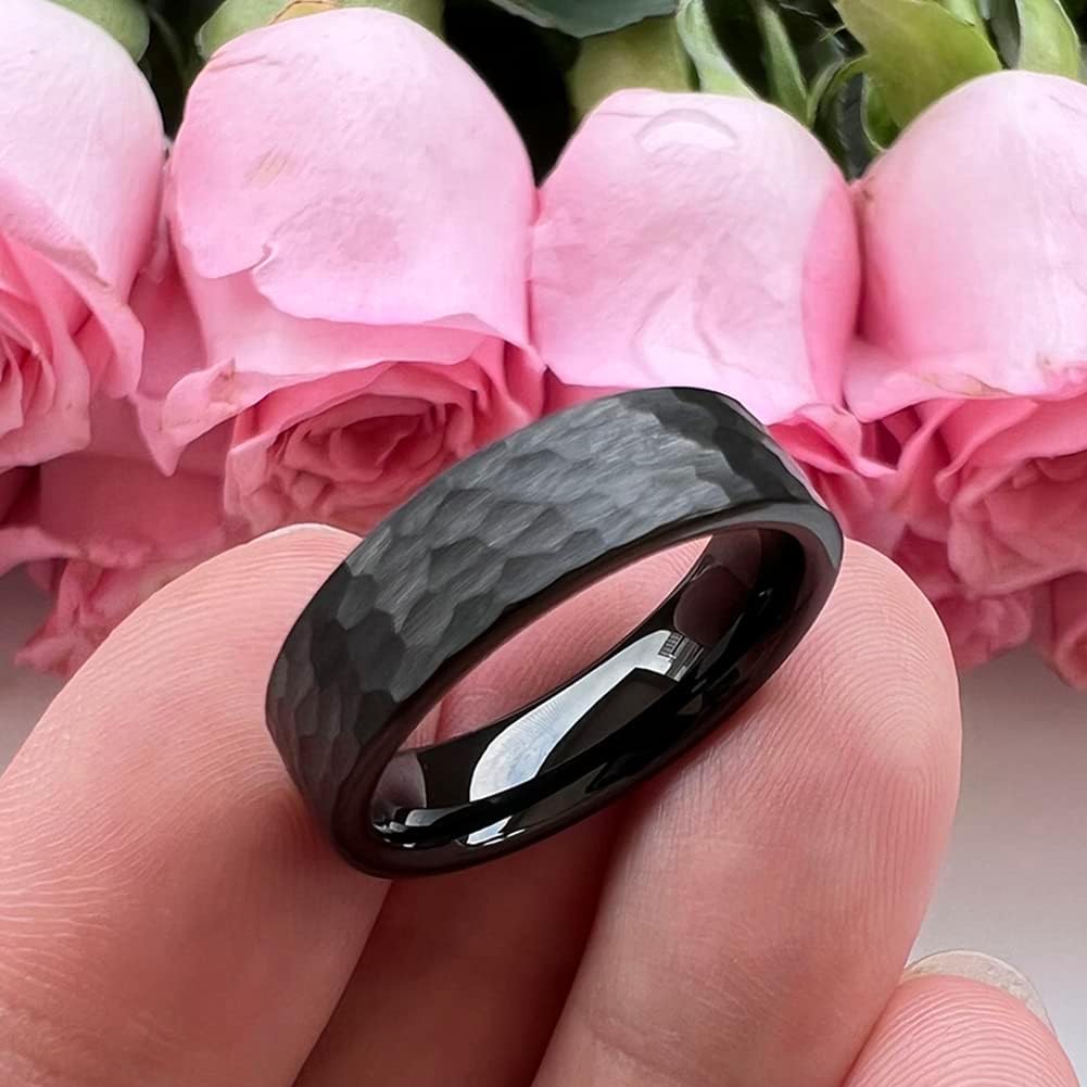 6mm 8mm Silver/Black/Gunmetal/Gold/Rose Gold Hammered Tungsten Rings for Men Women Couple Fashion Jewelry Engagement Wedding Bands Matte Finish Comfort Fit - Image 4