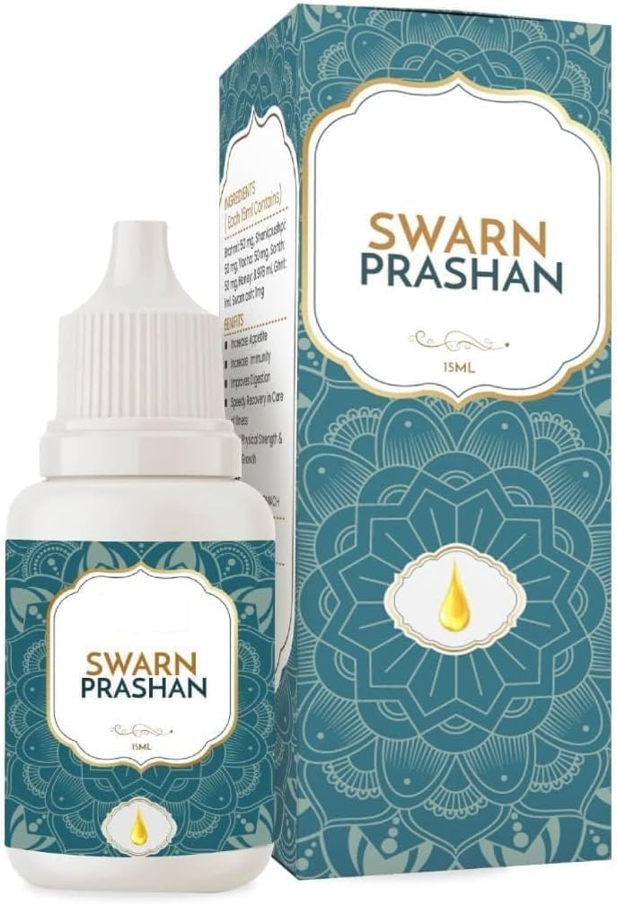 DS Swarn Prashan Drop, Suvarn prashan for Children Immunity with 24k Gold Ash 120+ Drops Ayurvedic for Kids, Baby Aged 0-16 Years, Suvanraprashan Count 15 ML, Pack of 1