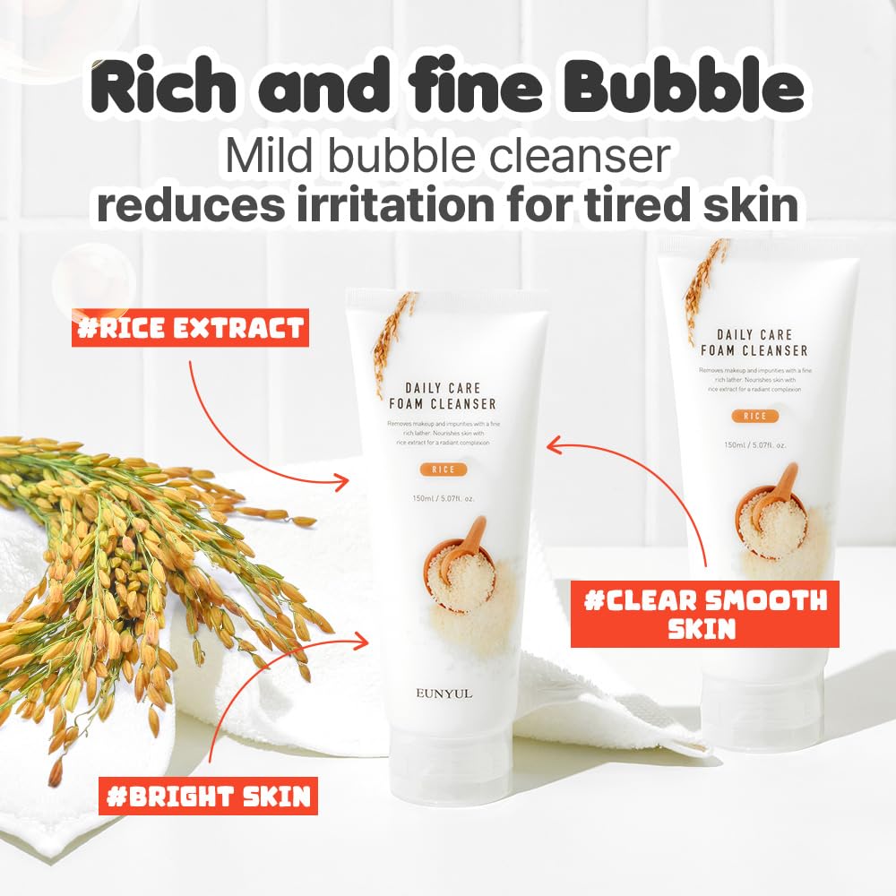 EUNYUL Daily Care Rice Foam Cleanser 150ml Korean Skincare Cosmetics Face Wash with Rice water Face Cleanser - Image 4