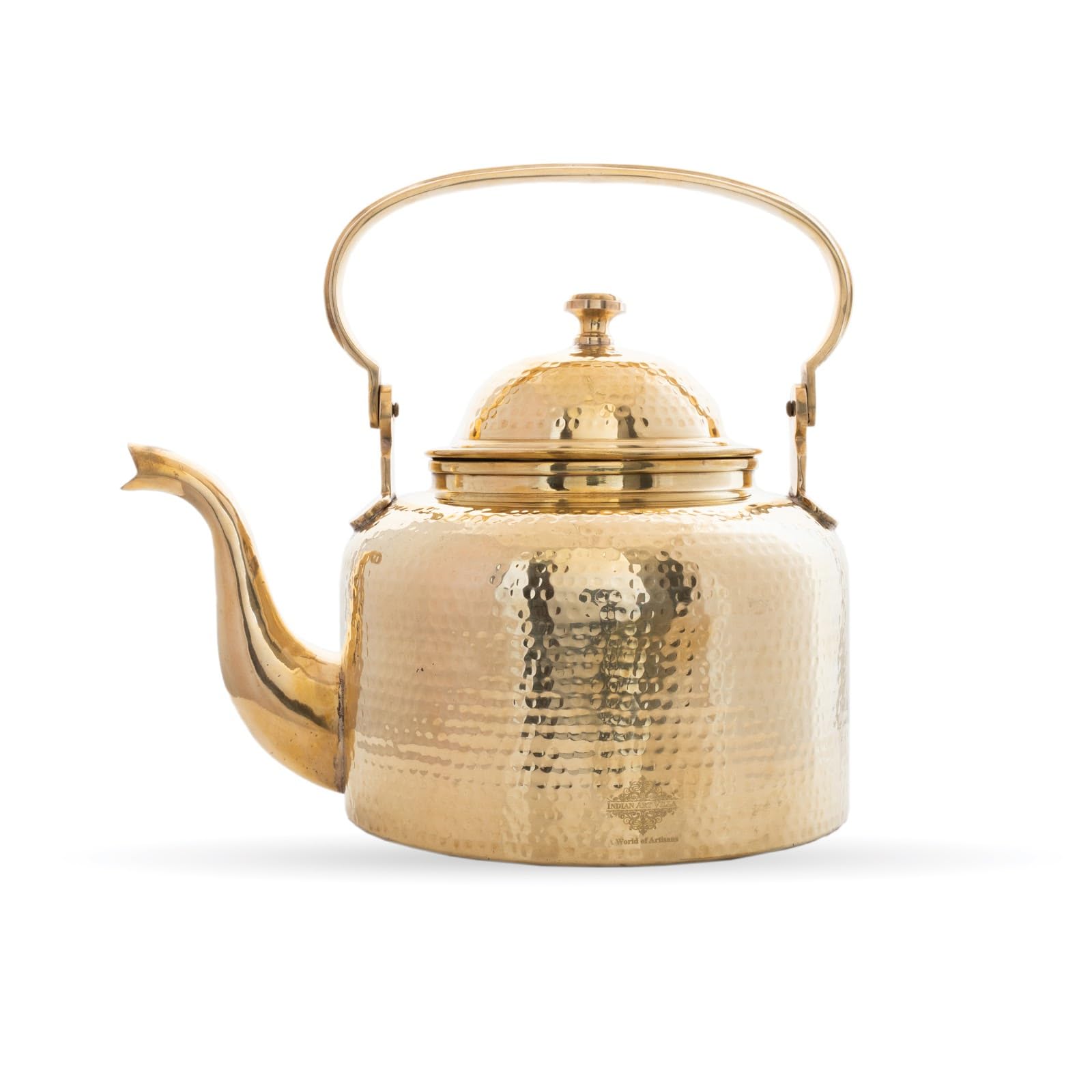 INDIAN ART VILLA Brass Hammered Tea Pot Kettle, Perfect for Tea and Coffee, Traditional and Elegant Design, 7 Litre Capacity, Gold