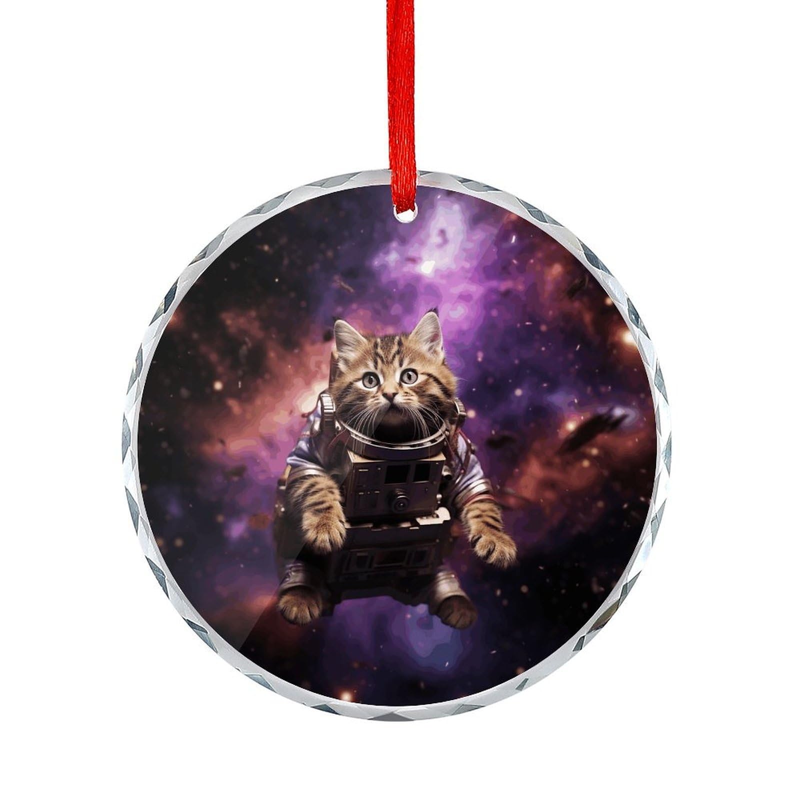 Btcowzrv Style A Cat In Outer Space Round Ornament Hanging Pendant Decor