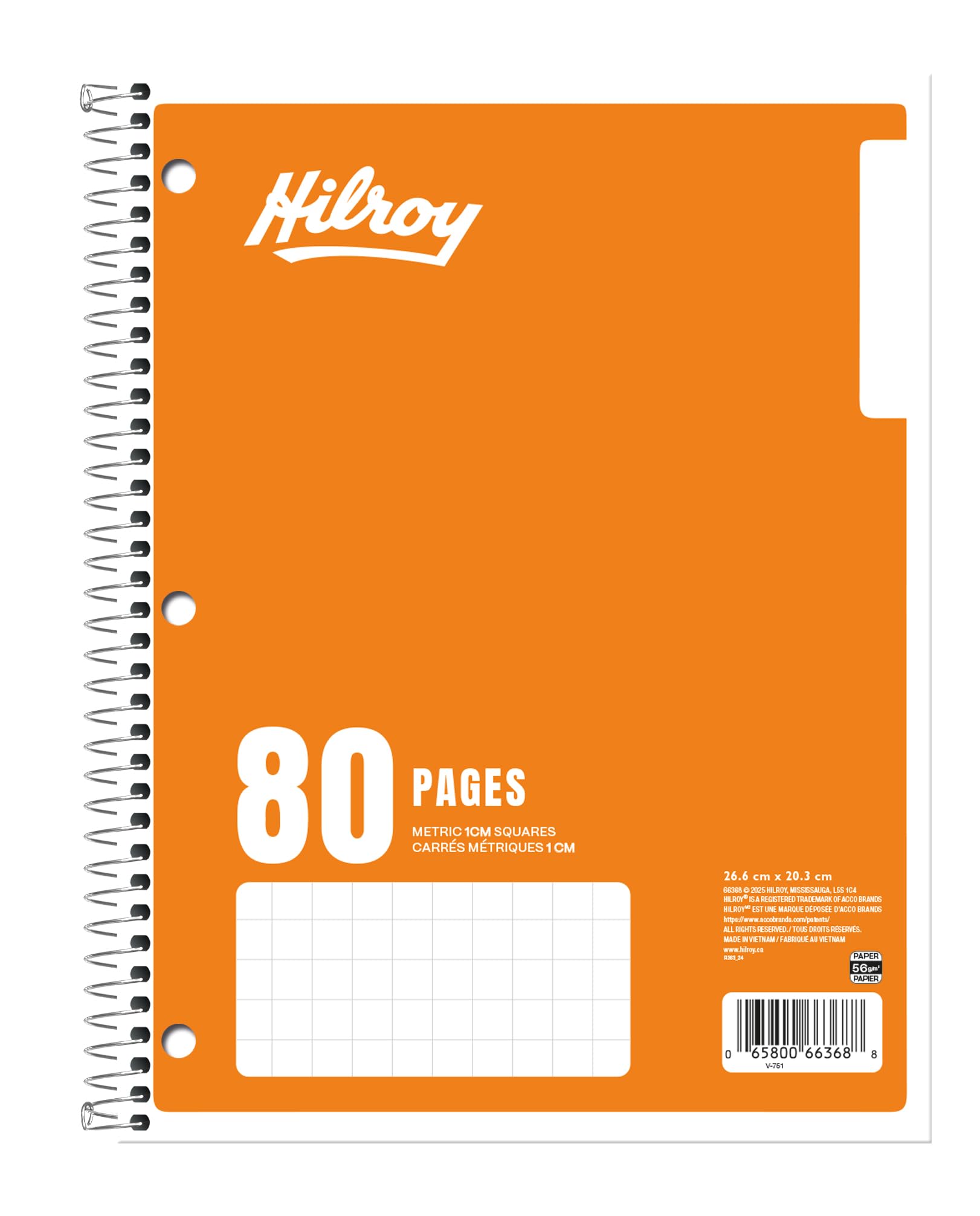 Hilroy 1-Subject Coil Notebook, 8" x 10.5", Metric Graph Ruled with 1 cm-Square Ruling on Front and Plain Ruling on Back, 80 Pages/40 Sheets, 3-Hole Punched, 1 Notebook, Orange Cov image 4