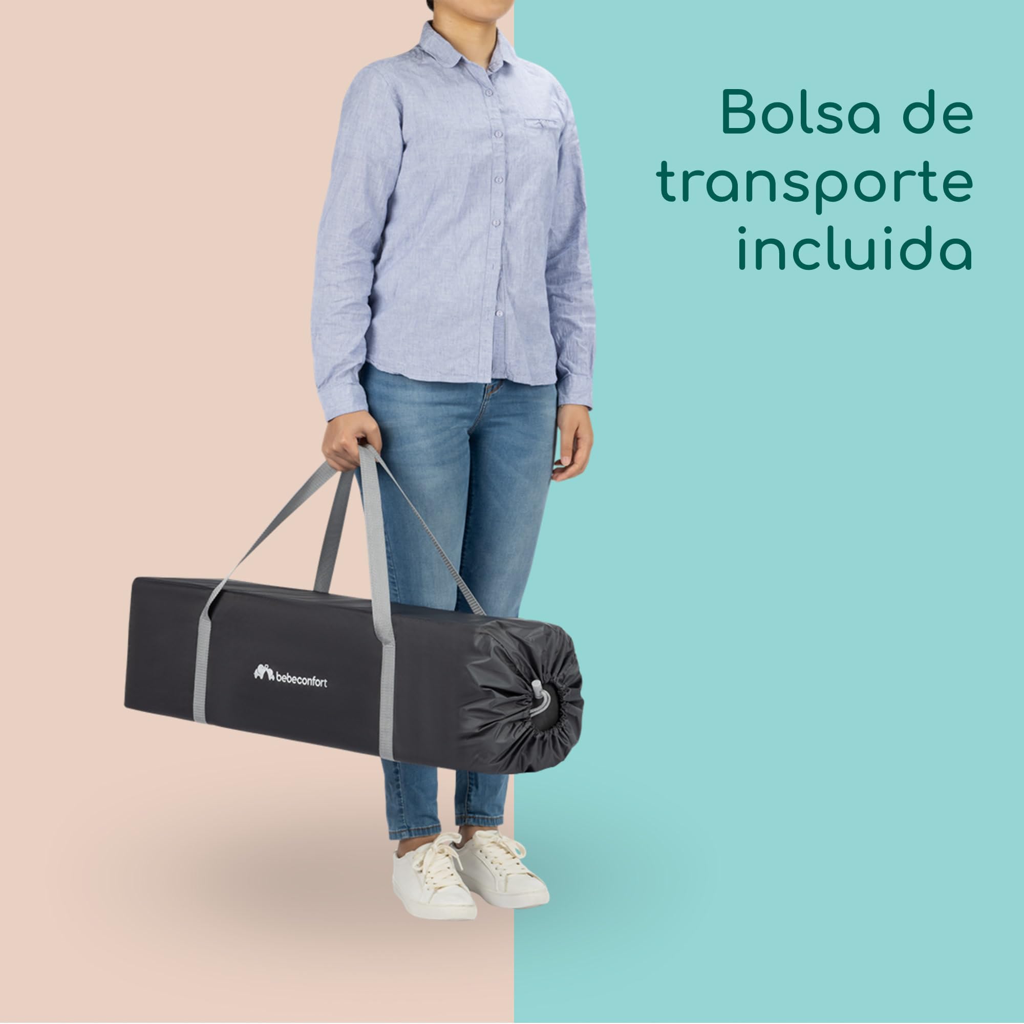 Bebeconfort Sweet Dreams, Cuna de Viaje, 0-3 años (0-15 kg), Cuna de Viaje Ligera y Lista para Viajar, Colchón Grande Acolchado, Ventana de Entrada Lateral, Cierre Compacto fácil, Mineral Graphite