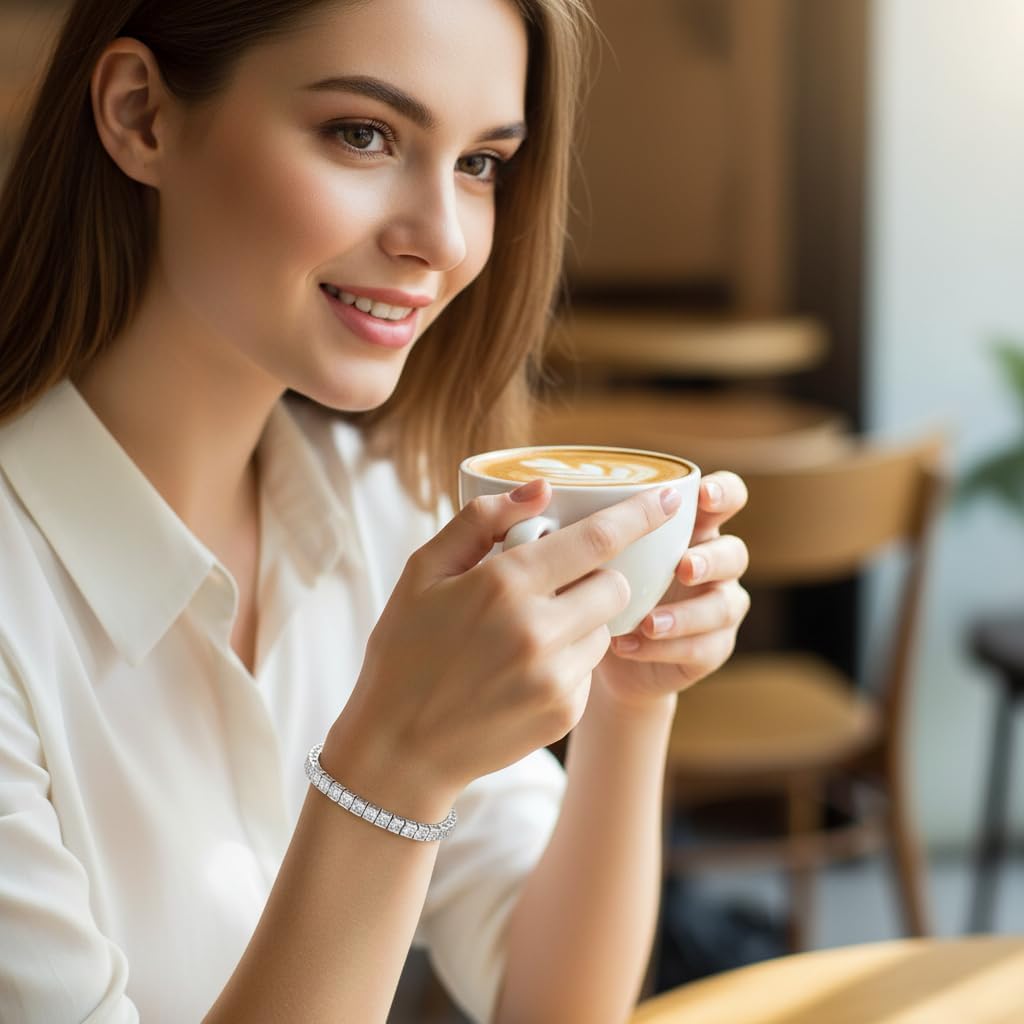 MDFUN 18K White Gold Plated 3mm Square Cubic Zirconia Dainty Tennis Bracelets Jewelry for Women 6-8.5 Inch - Image 6