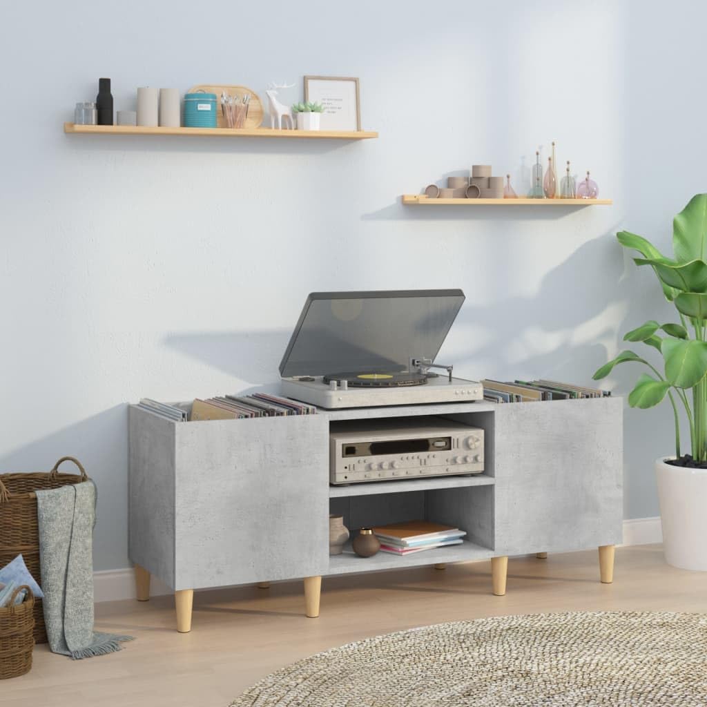 Mobile Porta Dischi Grigio Cemento 121x38x48 Legno Multistrato,Supporto per Giradischi,Supporto per Giradischi in Legno, Supporto per Giradischi con Spazio di archiviazione