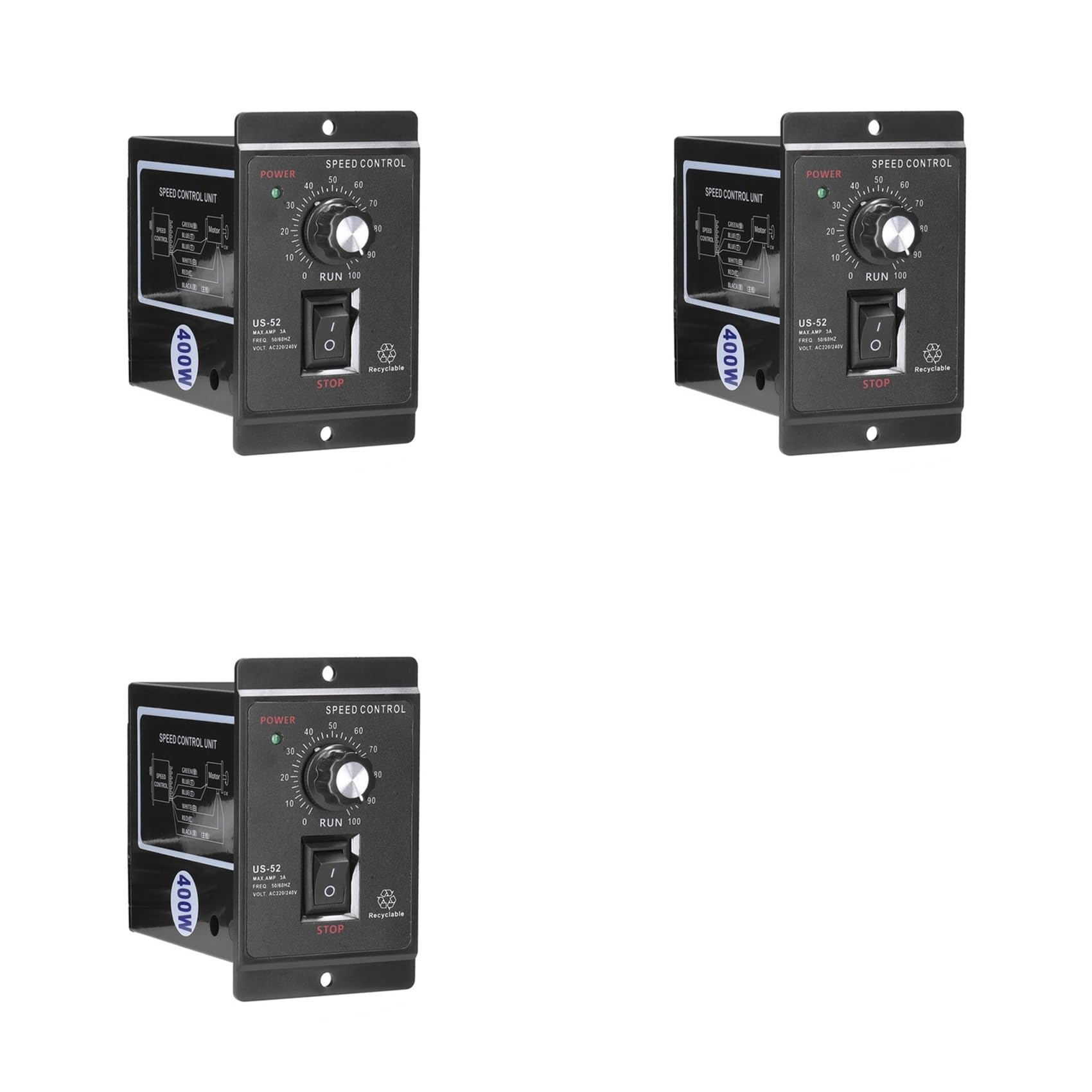 Kueohse 3X 400W Motor Speed Controller AC 220V Motor Speed Regulator Controller Forward and Backward Motor Governor Controller