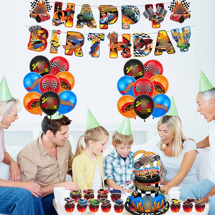 Rennwagen Geburtstagsdeko-Set, 23-teilig – Mit Ballons, Cupcake-Toppern, Tischdecke & Flagge