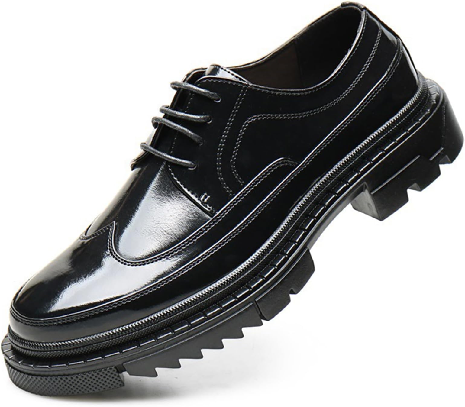 Mens Platform Wingtip Oxfords Comfortable Round Toe Lug Thick Sole Brogues for Dress Business Work Office