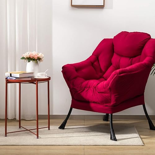 Miniatura 6 de HollyHOME - Silla perezosa de tela moderna, actual, silla de sala contemporánea, marco de acero, sofá de ocio, con reposabrazos y bolsillo lateral