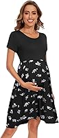 Vista 4 de Vestido de maternidad de manga corta para mujer, ropa de embarazo con bolsillos