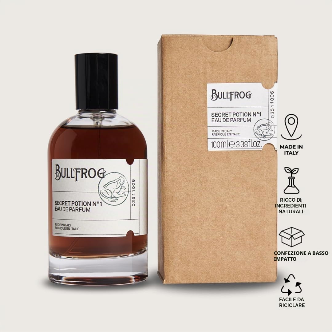 Bullfrog - Eau De Parfum Secret Potion N.1, Fragranza Elegante e Misteriosa, Note di Bergamotto, Rhum e Vaniglia, 100 ml