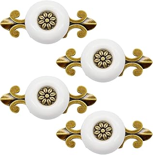 Dylan-EU 4 Set Pomello del Cassetto Vintage di Alta QualitàManiglia in Ceramica per Mobile Maniglia in Ottone Retrò Maniglie per Mobili Classico per Camera da Letto Soggiorno Cucina Balcone