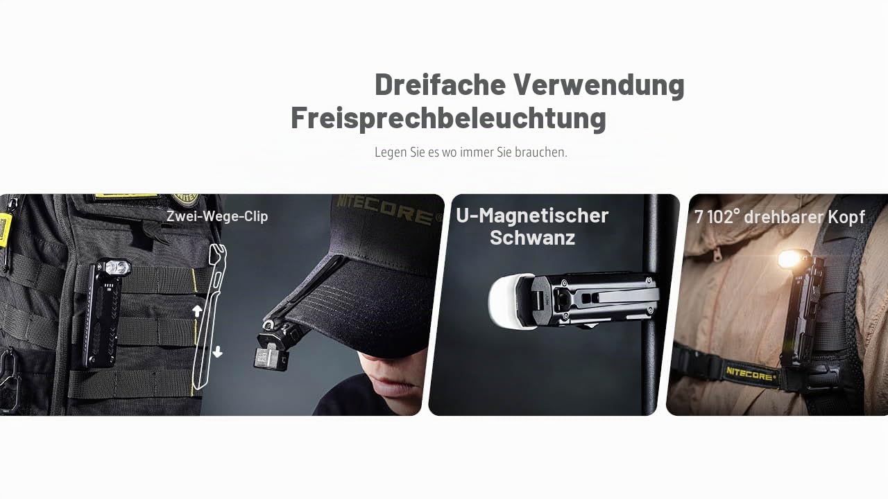 Nitecore EDC09 EDC-Taschenlampe, 1600 Lumen, 102° drehbarer Schwenkkopf, 3 Farbtemperaturen, USB-C wiederaufladbar, magnetischer Schwanz, Edelstahlgehäuse, wasserdicht