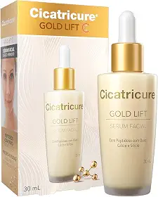 Cicatricure GOLD LIFT Sérum Facial efeito FIRMADOR, aumenta a elasticidade e firma a pele do rosto, com CÁLCIO, SILÍCIO E PEPTÍDEOS COM OURO, 30ml, Cicatricure, Branco
