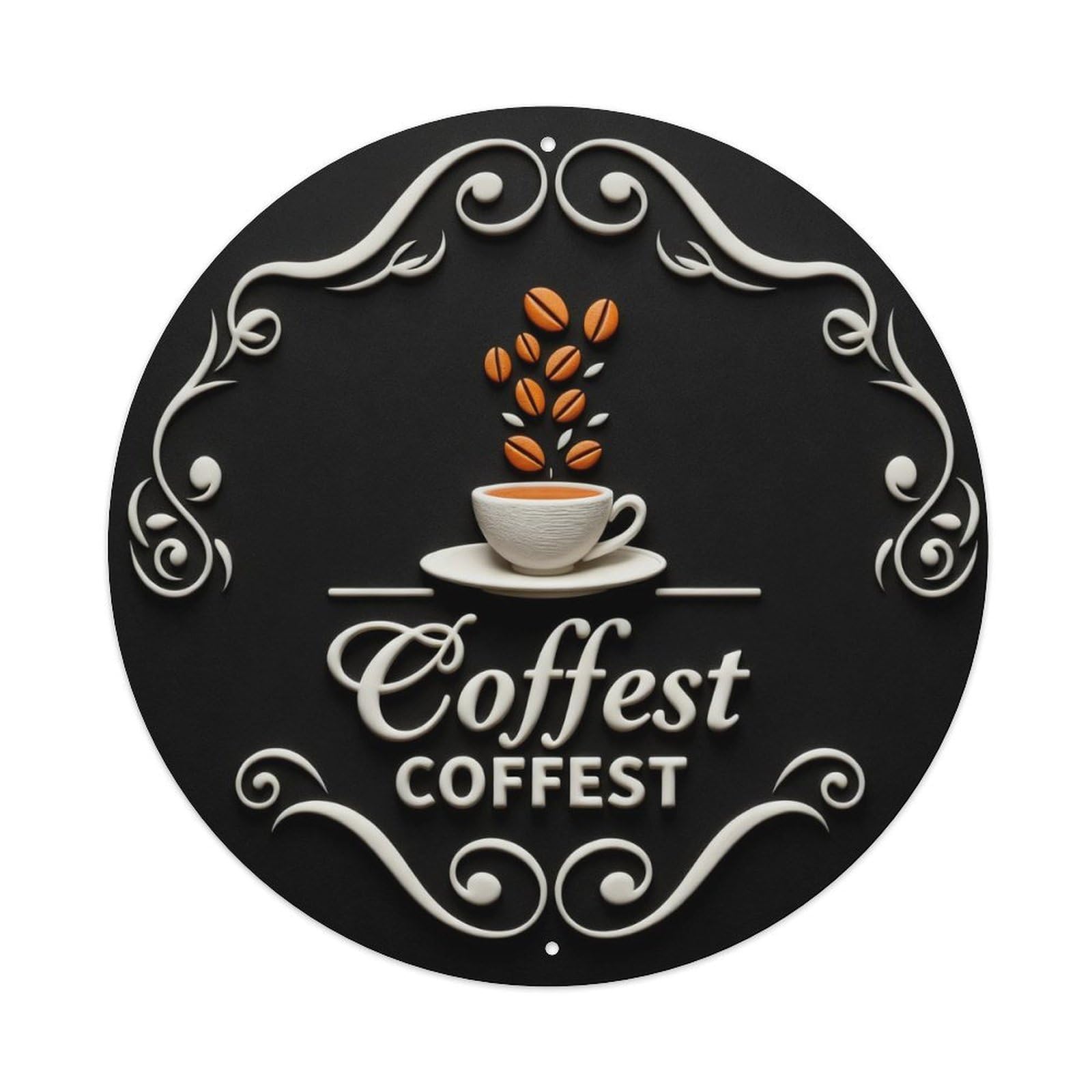 Coffee Cup Beans Frame Logo Round Metal Tin Sign Vintage Wall Decor, Bar Garage Cafe Kitchen Home Wall Art Poster 8x8inches