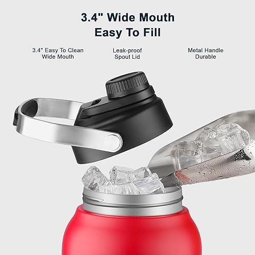 Miniatura 6 de WEREWOLVES Botella de agua aislada con asa, botella de agua de metal de medio galón, 64 onzas, grande de acero inoxidable a prueba de fugas, boca