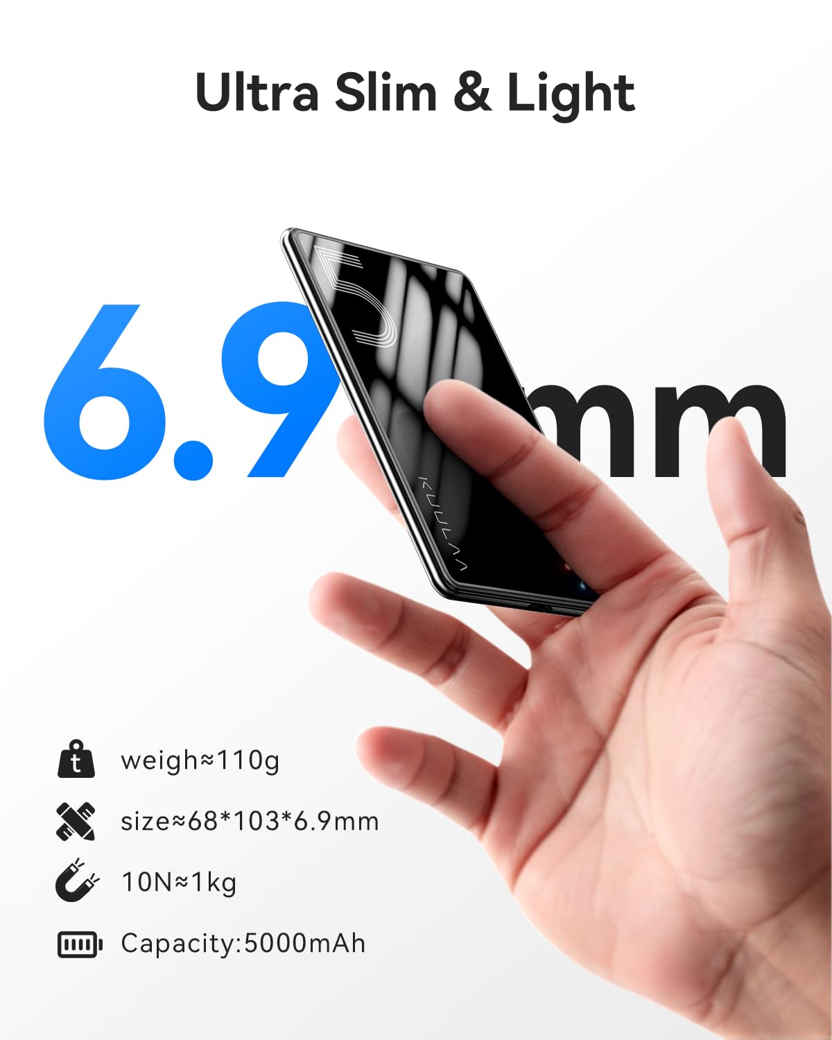 Power Bank Per iPhone, Kuulaa PowerBank Magsafe 5000mAh Ultra Slim 6.9mm Power Bank Magnetico,20W Ricarica Rapida Caricatore Portatile con USB-C per iPhone 16/15/14/13/12/Pro/Plus/Max Series