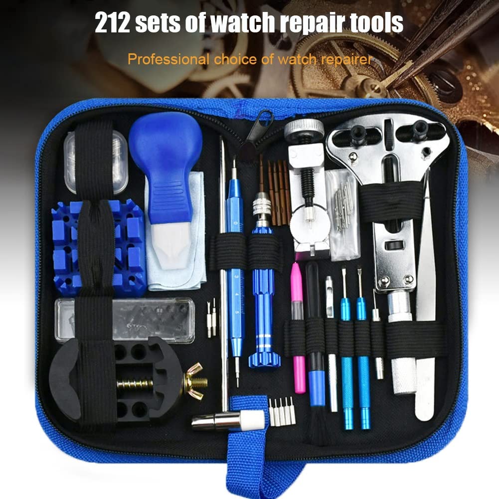 212pcs Kit di Attrezzi per la Riparazione dell'apri dell'orologio Leva dell'orologio Coltello Cacciavite Set di martelli per orologiaio Accessori per Cinturino per orologiaio